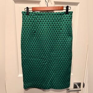 H&M Green Pencil Skirt with Black Dot Texture